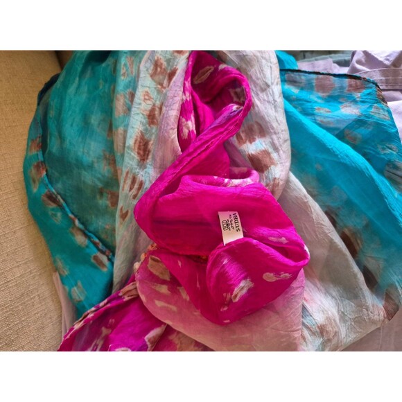 SUDHA Boho Silk Scarf Watercolor Boho Festival Scarf Magenta Teal - Picture 2 of 5